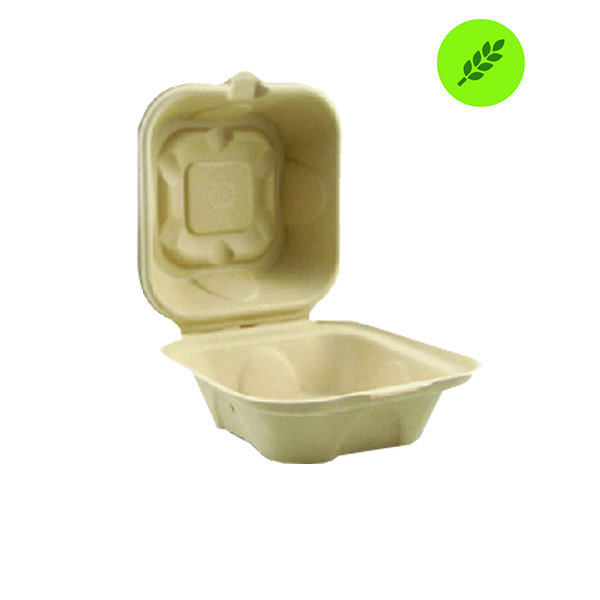 HAMBURGUESERO BIODEGRADABLE COMPOSTABLE BAGAZO DE TRIGO 6X6 BIORANGE 500 PZ.