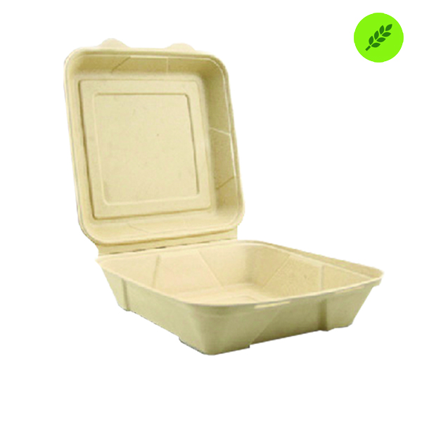 CONTENEDOR BIODEGRADABLE COMPOSTABLE L36 SIN DIVISIÓN BAGAZO DE TRIGO 8X8 BIORANGE 200 PZ.