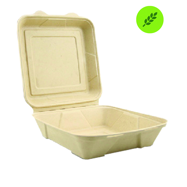 CONTENEDOR BIODEGRADABLE COMPOSTABLE L38 SIN DIVISIÓN BAGAZO DE TRIGO 9X9 BIORANGE 200 PZ.