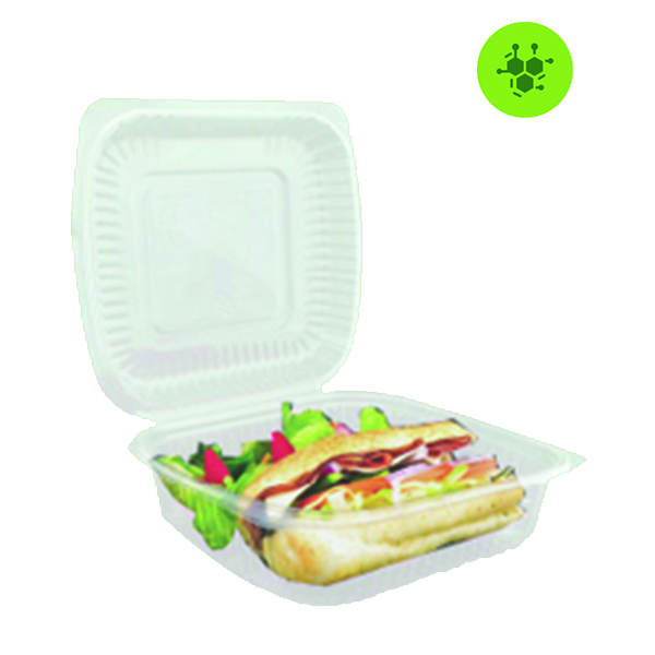 CONTENEDOR BIODEGRADABLE COMPOSTABLE L36 SIN DIVISIÓN PLA 8X8 BIORANGE 200 PZ.